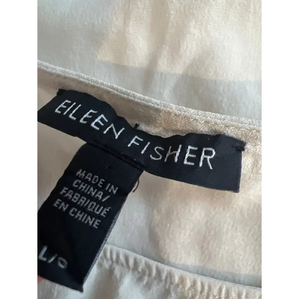 Eileen Fisher Silk Georgette Tank Top Large Crepe Bateau Neck Ivory Blouse Shirt